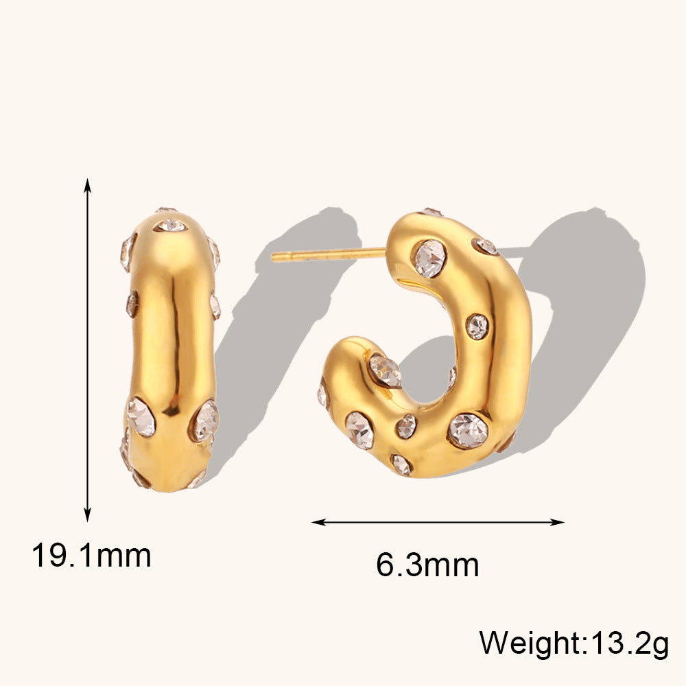 1 Pair Lady Geometric Plating Inlay Stainless Steel Zircon 18k Gold Plated Earrings Ear Studs