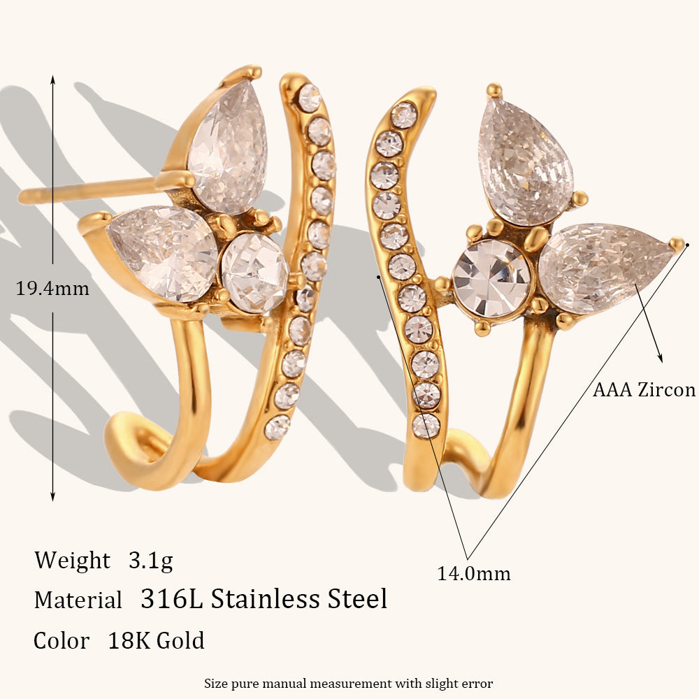 1 Pair Lady Geometric Plating Inlay Stainless Steel Zircon 18k Gold Plated Earrings Ear Studs