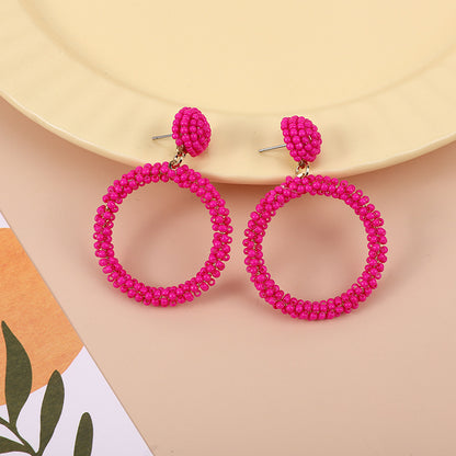 1 Pair Casual Round Seed Bead Drop Earrings