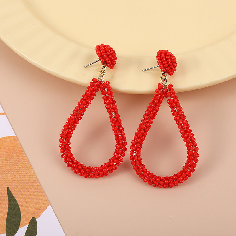 1 Pair Casual Round Seed Bead Drop Earrings