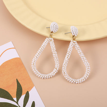 1 Pair Casual Round Seed Bead Drop Earrings