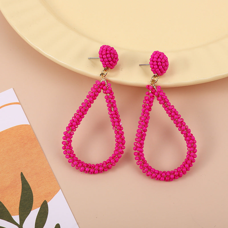 1 Pair Casual Round Seed Bead Drop Earrings