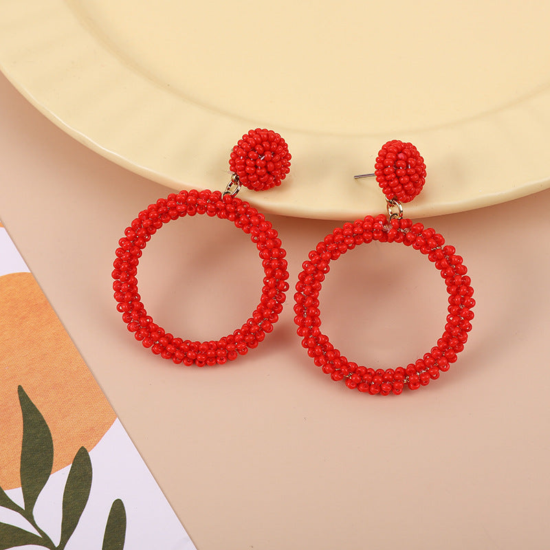 1 Pair Casual Round Seed Bead Drop Earrings