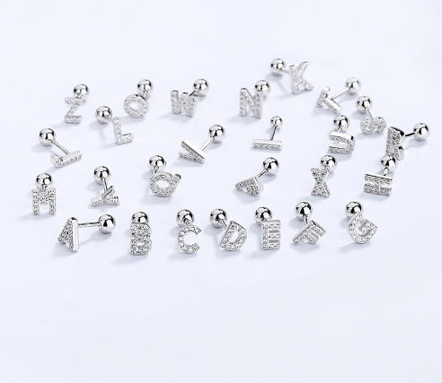 1 Pair Simple Style Letter Plating Inlay Sterling Silver Zircon Ear Studs