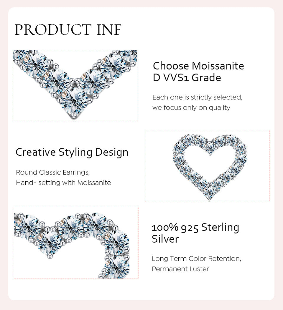 Wholesale Elegant Heart Shape Sterling Silver Plating Inlay Moissanite Ear Studs