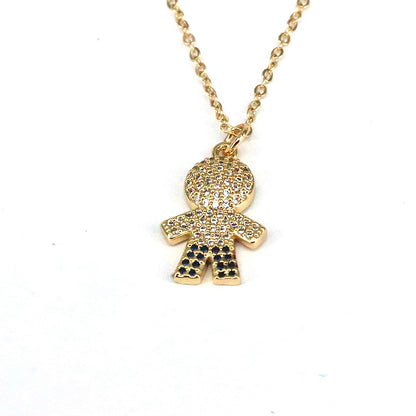 Cute Sweet Human Face Copper Plating Inlay Zircon Gold Plated Pendant Necklace