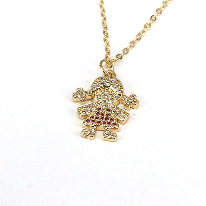 Cute Sweet Human Face Copper Plating Inlay Zircon Gold Plated Pendant Necklace