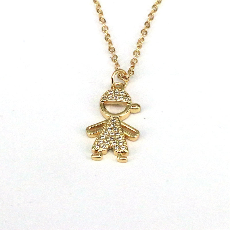 Cute Sweet Human Face Copper Plating Inlay Zircon Gold Plated Pendant Necklace