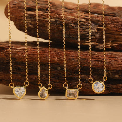 Luxurious Heart Shape Copper 14k Gold Plated Zircon Pendant Necklace In Bulk