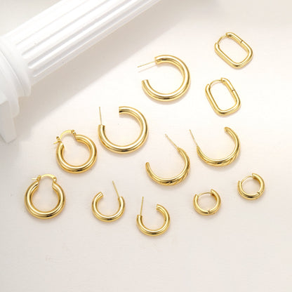 1 Pair Simple Style C Shape Plating Inlay Copper Zircon Hoop Earrings Ear Studs