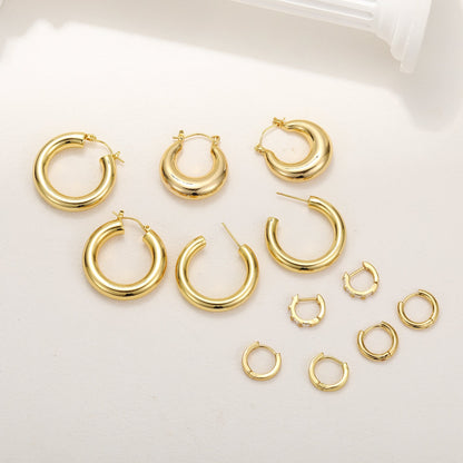 1 Pair Simple Style C Shape Plating Inlay Copper Zircon Hoop Earrings Ear Studs