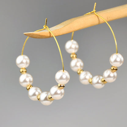 1 Pair Elegant Round Beaded Plating Stainless Steel Artificial Pearl Gold Plated Drop Earrings