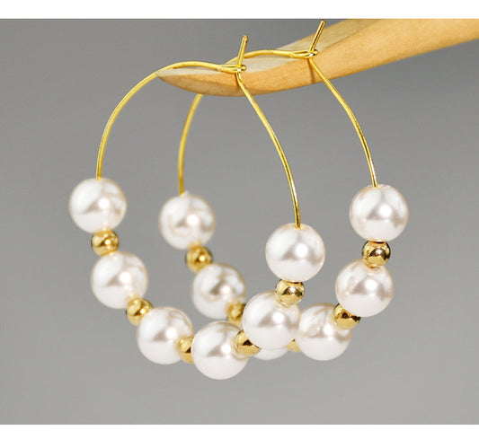 1 Pair Elegant Round Beaded Plating Stainless Steel Artificial Pearl Gold Plated Drop Earrings