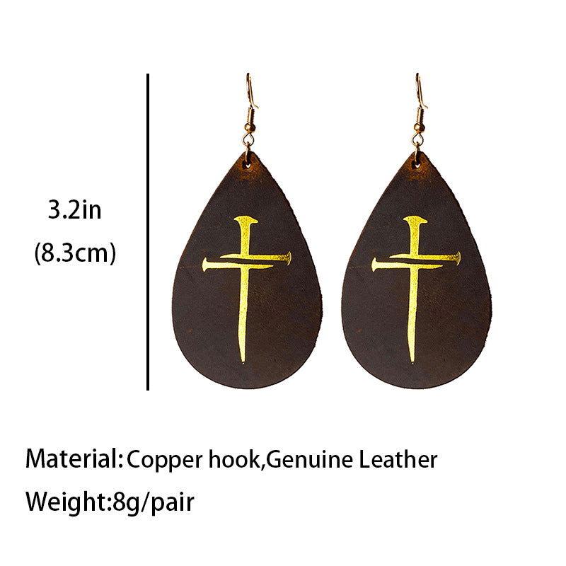 1 Pair Retro Water Droplets Patchwork Leather Drop Earrings