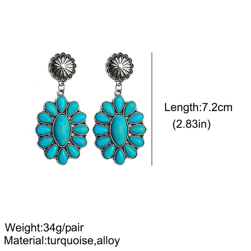 1 Pair Ethnic Style Water Droplets Inlay Alloy Turquoise Drop Earrings