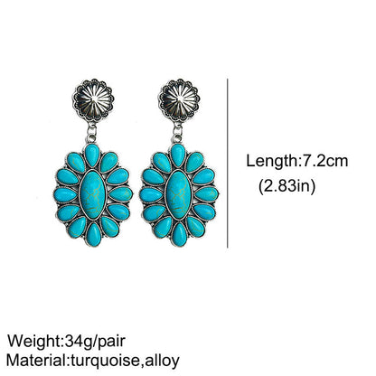 1 Pair Ethnic Style Water Droplets Inlay Alloy Turquoise Drop Earrings