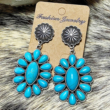 1 Pair Ethnic Style Water Droplets Inlay Alloy Turquoise Drop Earrings