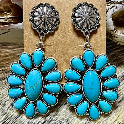 1 Pair Ethnic Style Water Droplets Inlay Alloy Turquoise Drop Earrings