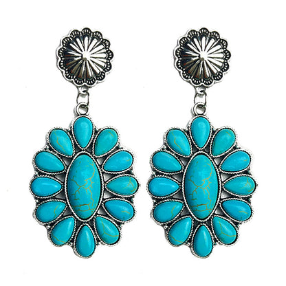 1 Pair Ethnic Style Water Droplets Inlay Alloy Turquoise Drop Earrings