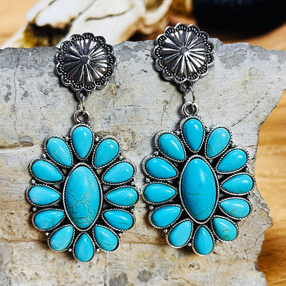 1 Pair Ethnic Style Water Droplets Inlay Alloy Turquoise Drop Earrings