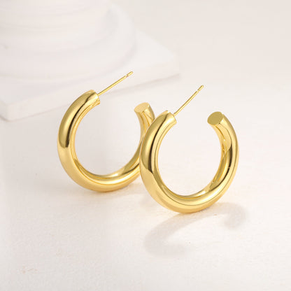 1 Pair Simple Style C Shape Plating Inlay Copper Zircon Hoop Earrings Ear Studs