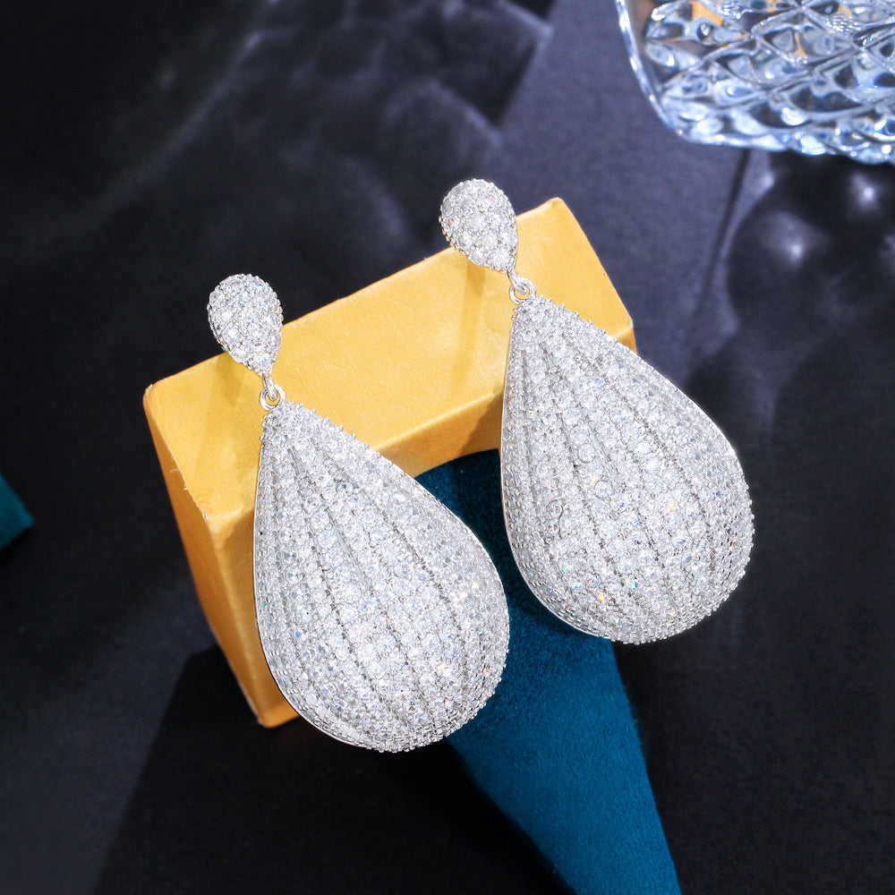 1 Pair Glam Oversized Shiny Water Droplets Hot Air Balloon Plating Inlay Copper Zircon Rhodium Plated Drop Earrings