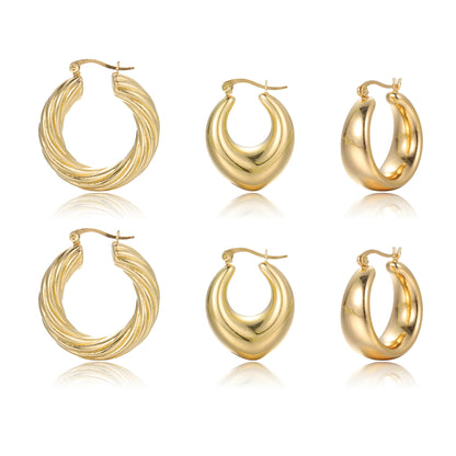 1 Set Retro Solid Color Plating Copper Gold Plated Earrings