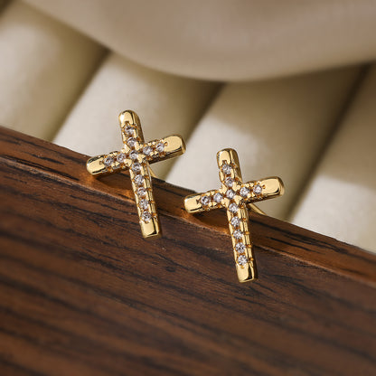 1 Pair Simple Style Cross Plating Inlay Copper Zircon 18k Gold Plated Ear Studs