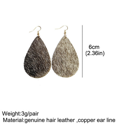 1 Pair Retro Water Droplets Printing Leather Copper Drop Earrings