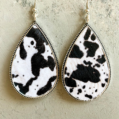 1 Pair Ethnic Style Leopard Printing Alloy Leather Drop Earrings