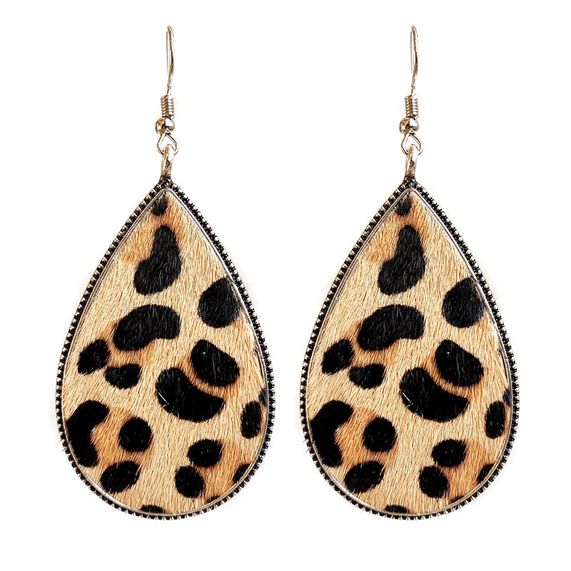 1 Pair Ethnic Style Leopard Printing Alloy Leather Drop Earrings