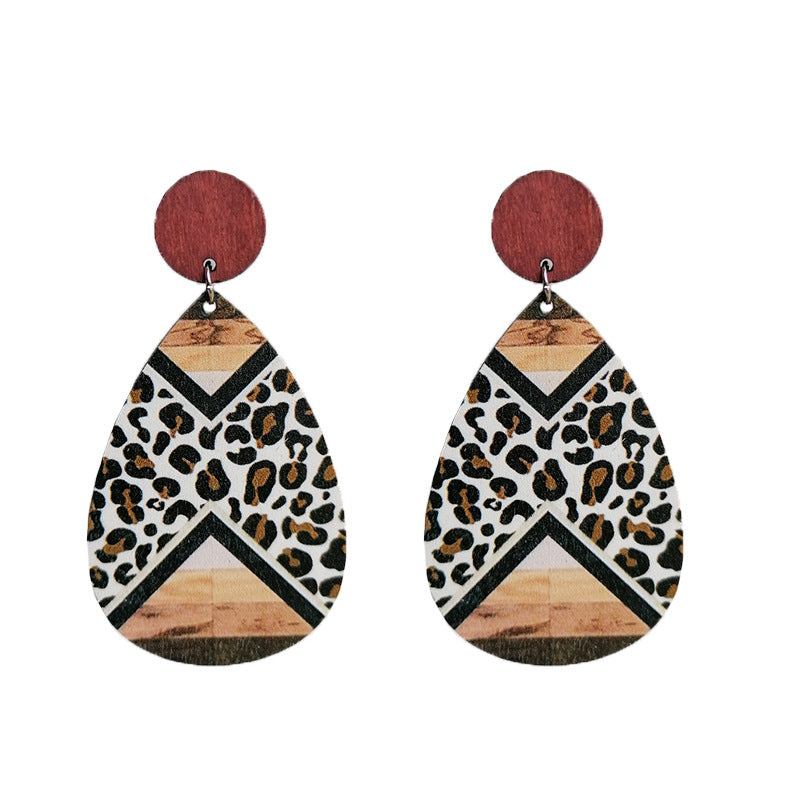 1 Pair Simple Style Water Droplets Printing Wood Drop Earrings