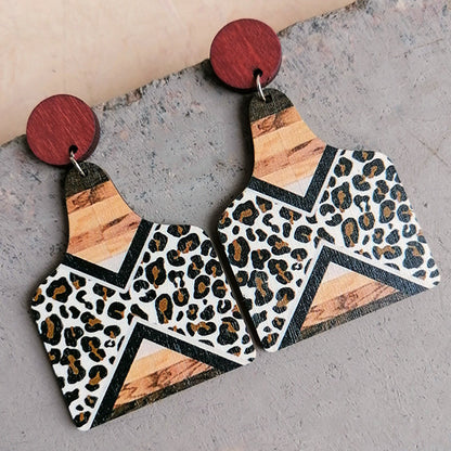 1 Pair Simple Style Water Droplets Printing Wood Drop Earrings