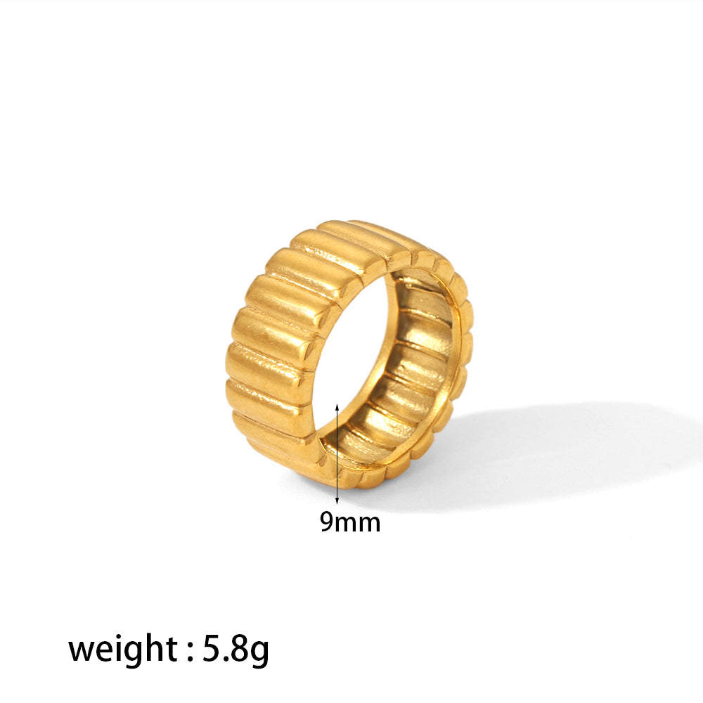 Retro Stripe Stainless Steel Polishing Plating 18k Gold Plated Rings