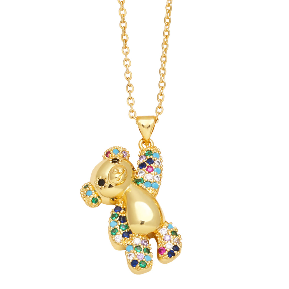 Cute Fashion Simple Style Little Bear Copper 18k Gold Plated Zircon Pendant Necklace In Bulk