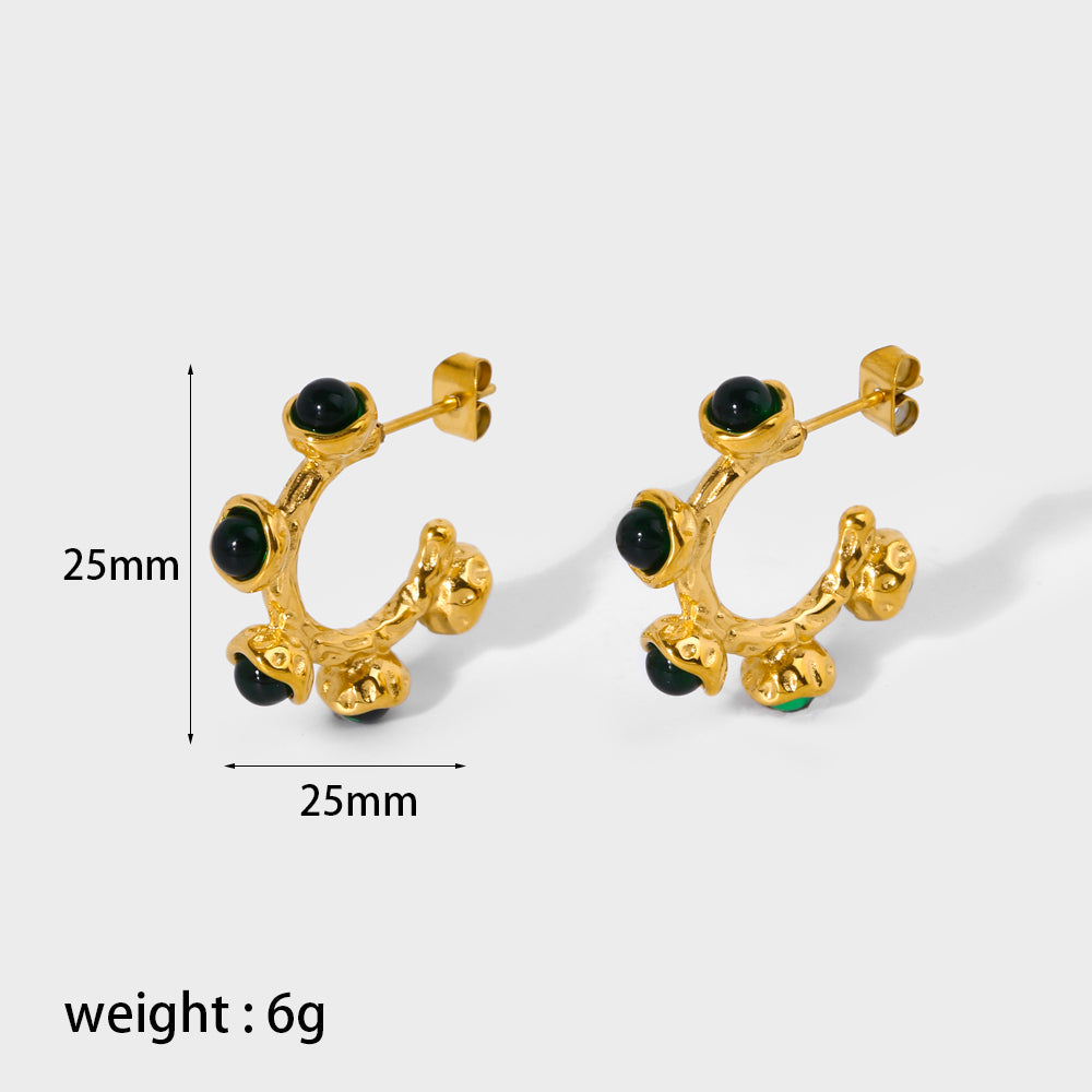 Retro Snake Stainless Steel Plating Inlay Zircon 18k Gold Plated Rings Earrings