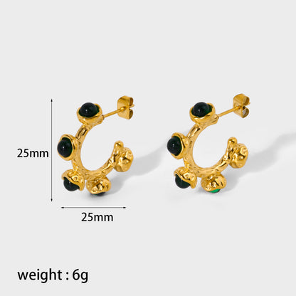 Retro Snake Stainless Steel Plating Inlay Zircon 18k Gold Plated Rings Earrings