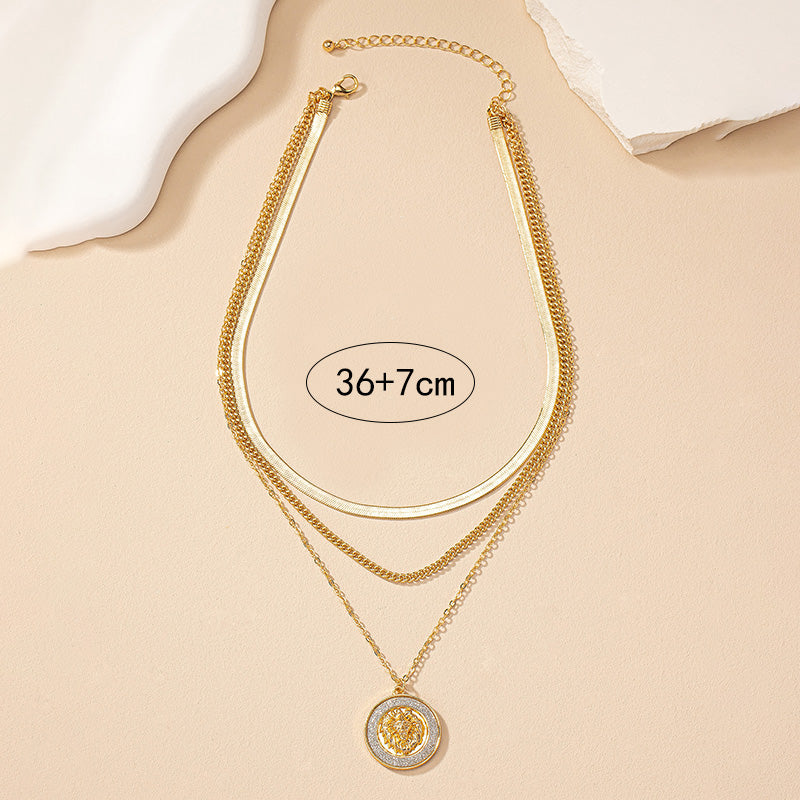 Retro Round Alloy Plating 14k Gold Plated Women's Three Layer Necklace