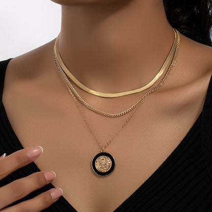 Retro Round Alloy Plating 14k Gold Plated Women's Three Layer Necklace