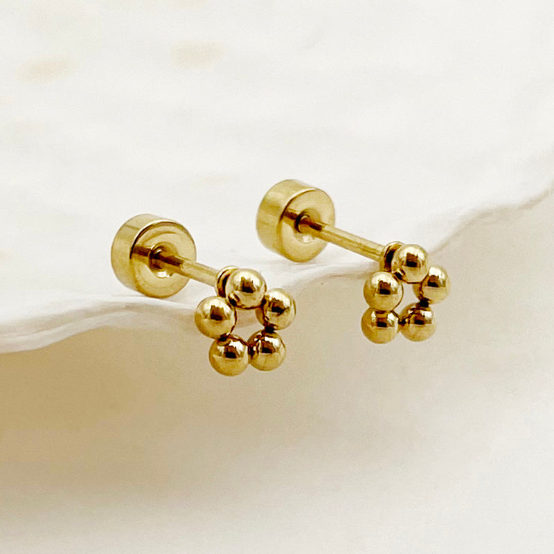 1 Pair Casual Simple Style Flower Polishing Plating Stainless Steel Gold Plated Ear Studs