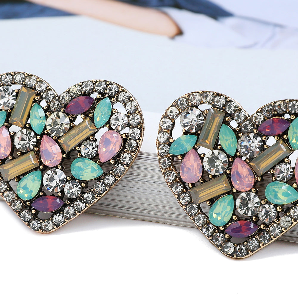 1 Pair Simple Style Heart Shape Glass Plating Women's Ear Studs