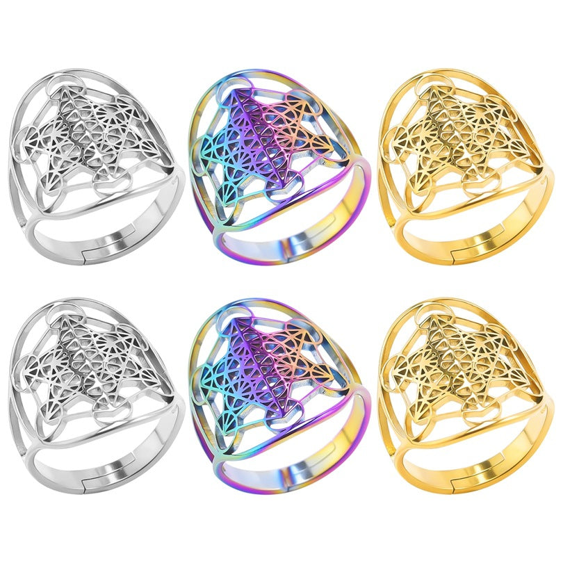 Retro Solid Color Stainless Steel Hollow Out Rings