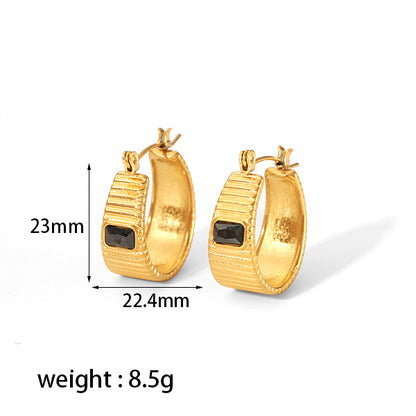 1 Pair Simple Style U Shape Plating Inlay Stainless Steel Zircon 18k Gold Plated Earrings