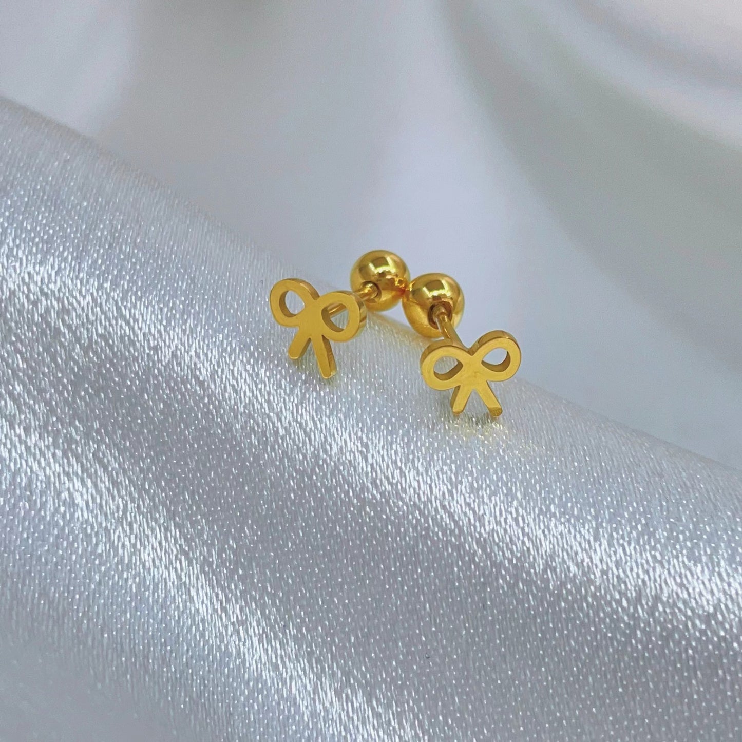 1 Pair Simple Style Bow Knot Plating Titanium Steel Gold Plated Ear Studs