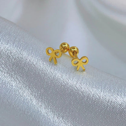 1 Pair Simple Style Bow Knot Plating Titanium Steel Gold Plated Ear Studs