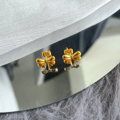 1 Pair Simple Style Bow Knot Plating Titanium Steel Gold Plated Ear Studs