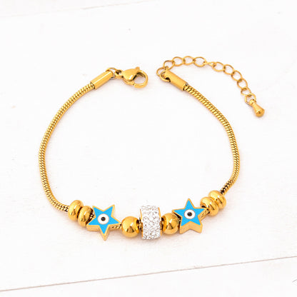 Lady Heart Shape Flower Titanium Steel Plating Inlay Artificial Gemstones Bracelets