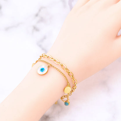 Retro Eye Titanium Steel Plating Inlay Zircon Bracelets Earrings Necklace