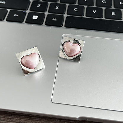 1 Pair Simple Style Heart Shape Patchwork Alloy Ear Studs