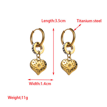 1 Pair Cute Heart Shape Butterfly Plating Inlay Titanium Steel Rhinestones Gold Plated Earrings